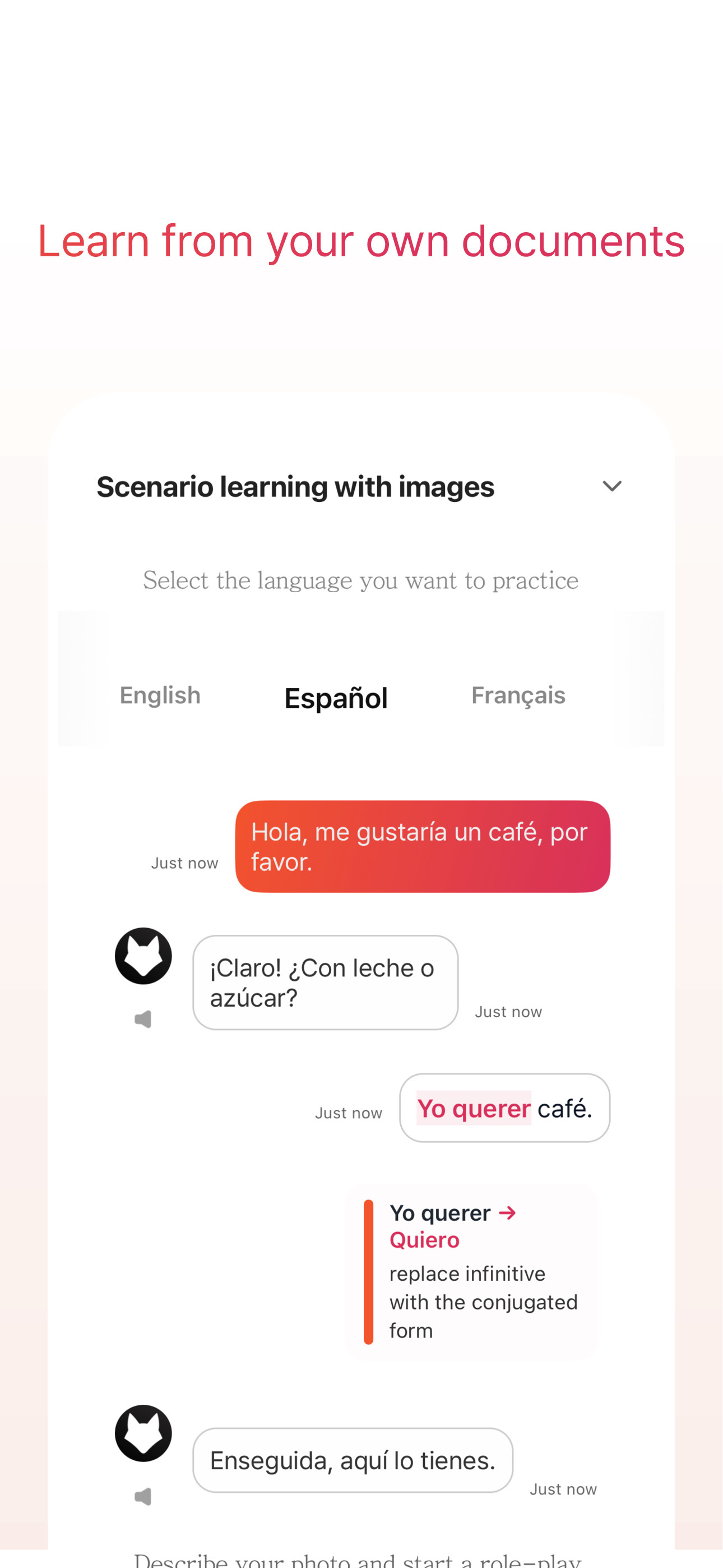 Screens showing how short practice improves work communication — step 2